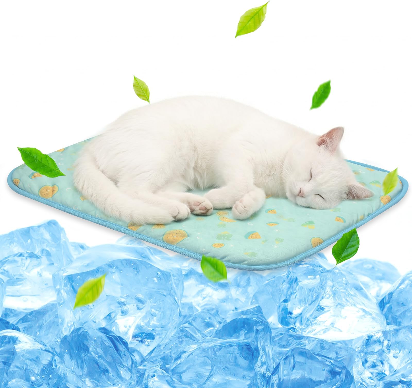 NWK Pet Cooling Mat -Q-Max>0.345 Ice Silk Cooling Mat for Dogs & Cats Portable & Washable Pet Cooling Blanket, Car Seats, Beds for Summer (Green Fruit, 20'' X 16'' X 0.3'')