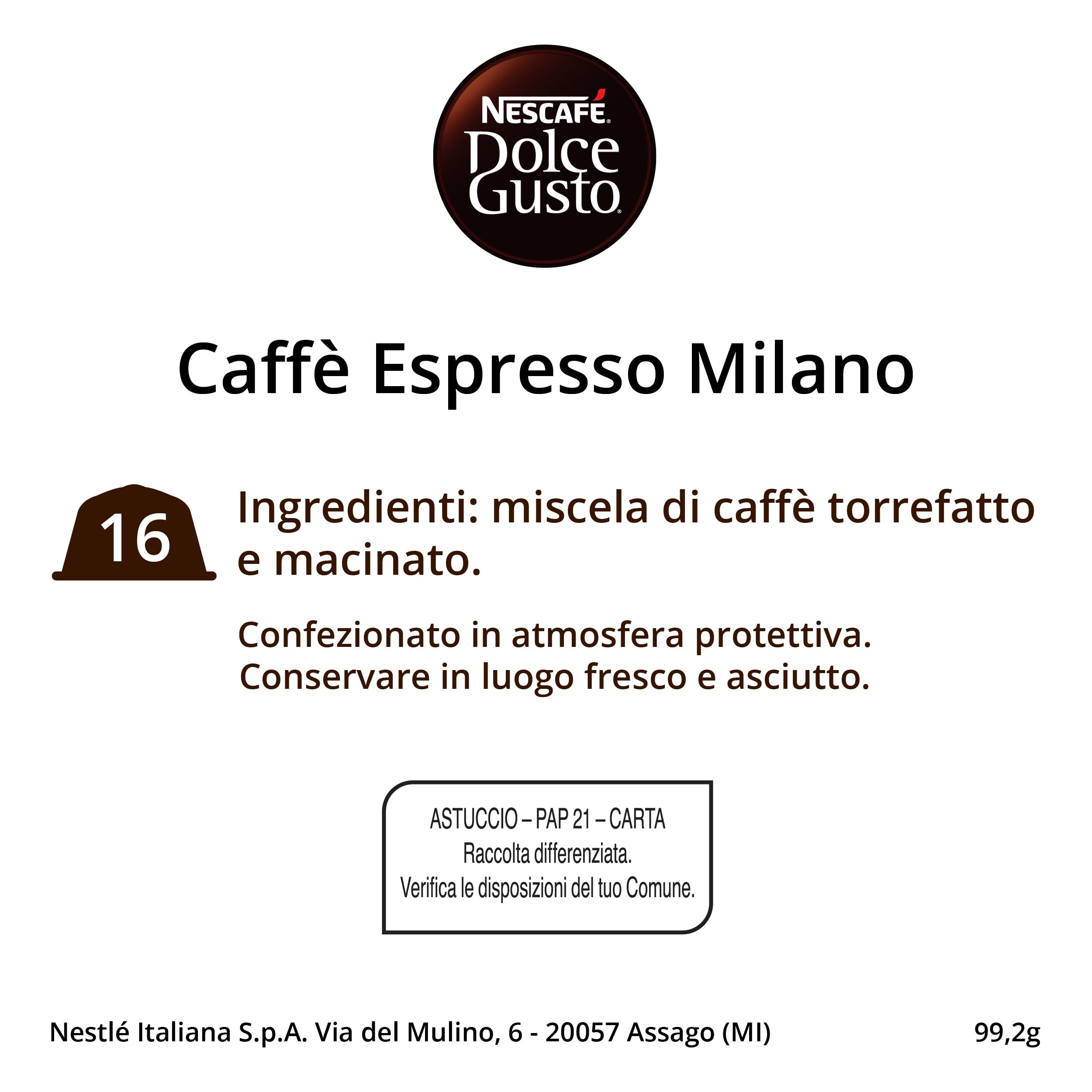 NESCAFÉ DOLCE GUSTO Espresso Milano Caffè, 6 Confezioni da 16 Capsule (96 Capsule Compatibili Nescafé Dolce Gusto)