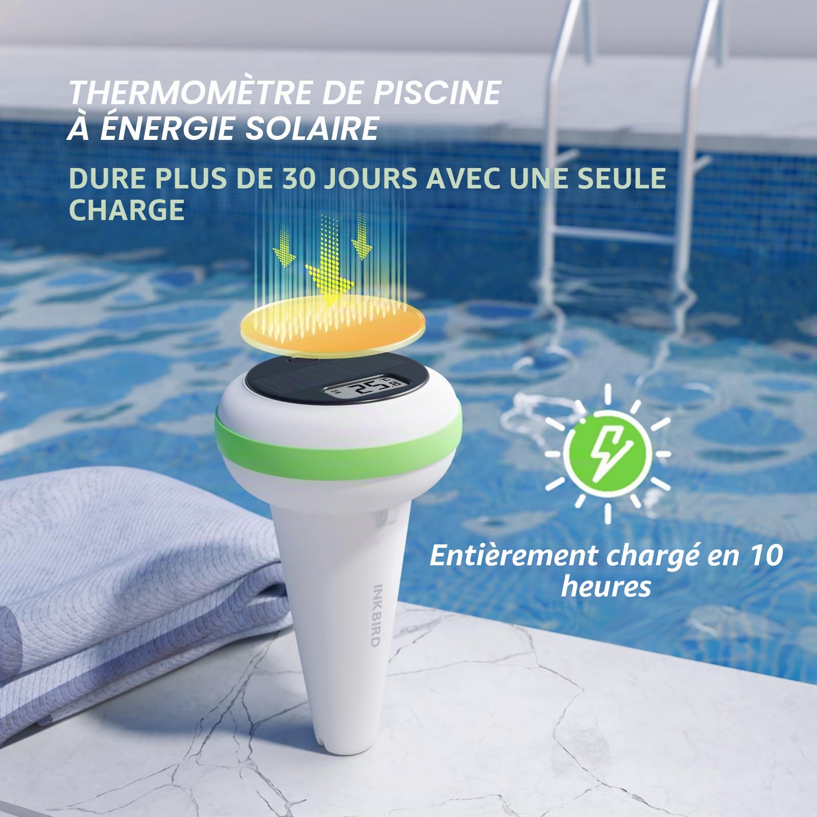 Inkbird Thermomètre Piscine Solaire, IP68 Étanche, Connexion Sans Fil