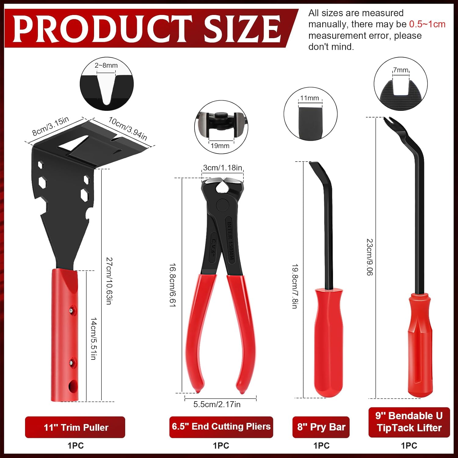 4Pcs Nail Puller with Trim Removal Tool Kit, End Cutting Pliers Baseboard Removal Tool Auto Trim Removal Tool Pry Bar Clip Removal Tool Fastener Remover Tool Kit for Car Furniture Wooden Floor