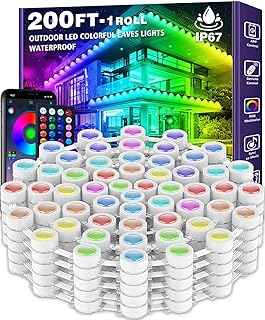 200FT Permanent Outdoor RGB Lights,Waterproof Smart LED Eaves Lights with App/Remote Control,for Christmas and All Holiday Decor,Daily and Accent Lighting,House Roof and Garden Lighting
