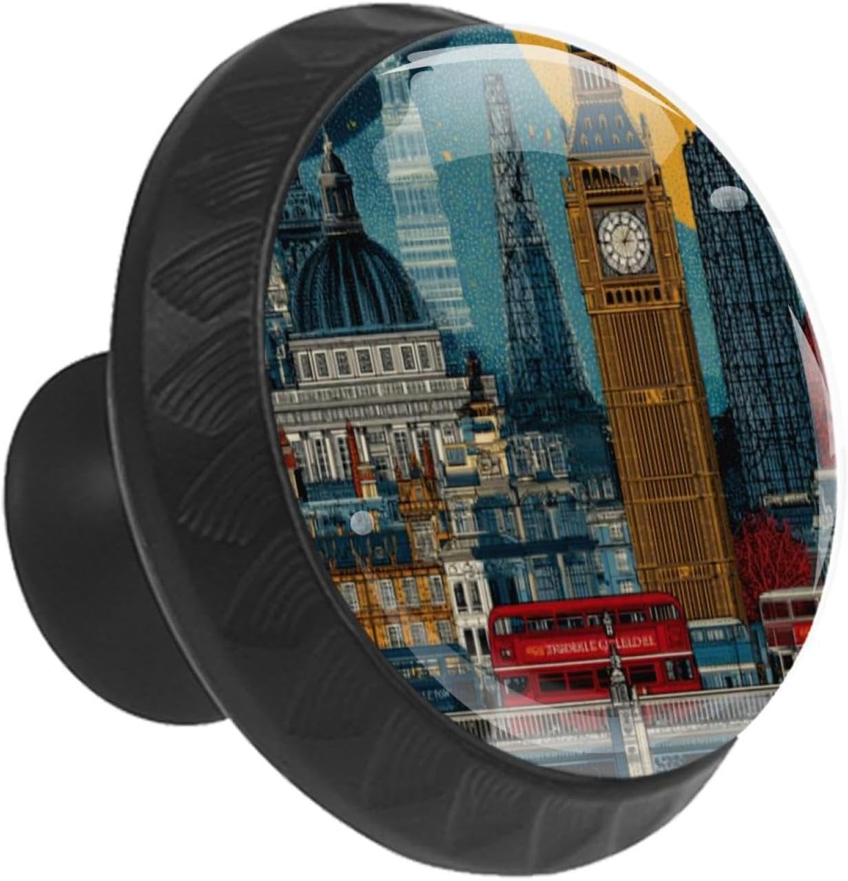 Black Finish London Symbols Decorative Drawer Knobs, Modern Cabinet Pulls for Bathroom Cupboard, Durable ABS Glass Hardware