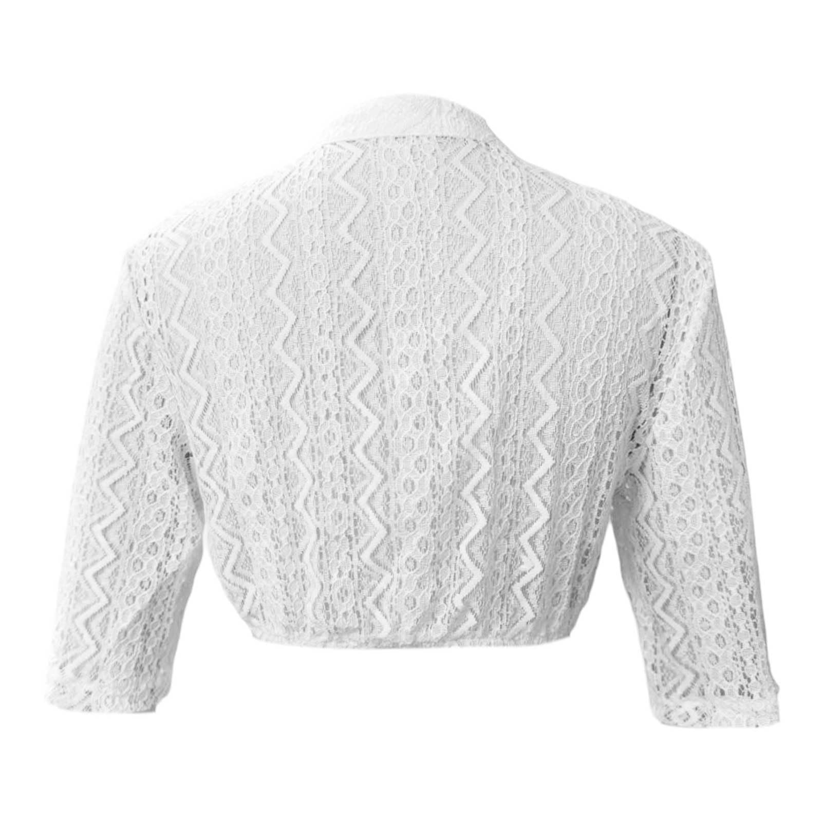 Generisch Camicetta tradizionale da donna con maniche ad aletta, in pizzo trasparente, con scollo a V, colore bianco