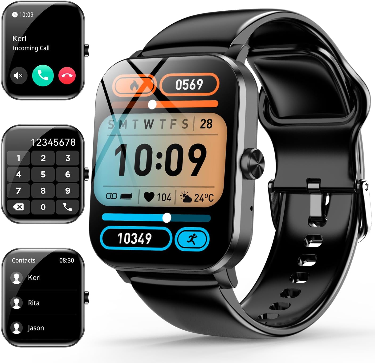 Smart Watch, 1.85" Smartwatch for Men Women (Answer/Make Call), Heart Rate, Sleep Monitor, Pedometer, Activity Tracker, IP68 Waterproof Fitness Watch for Android iOS (Black)