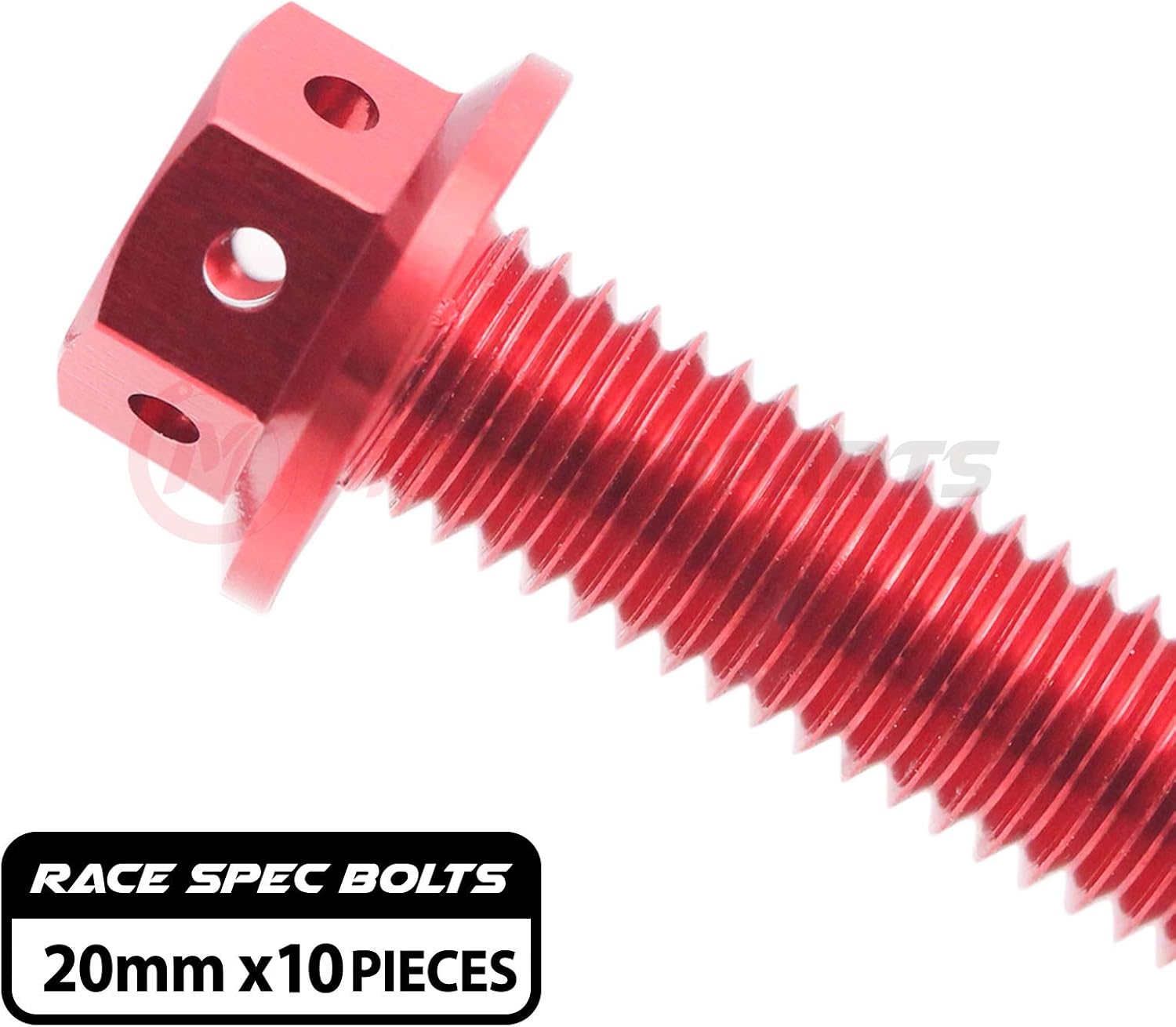MC MOTOPARTS Pre-drilled CNC Race Spec Bolts M6 x 20mm Flanged HEX Head Screws 10 pcs (Red)