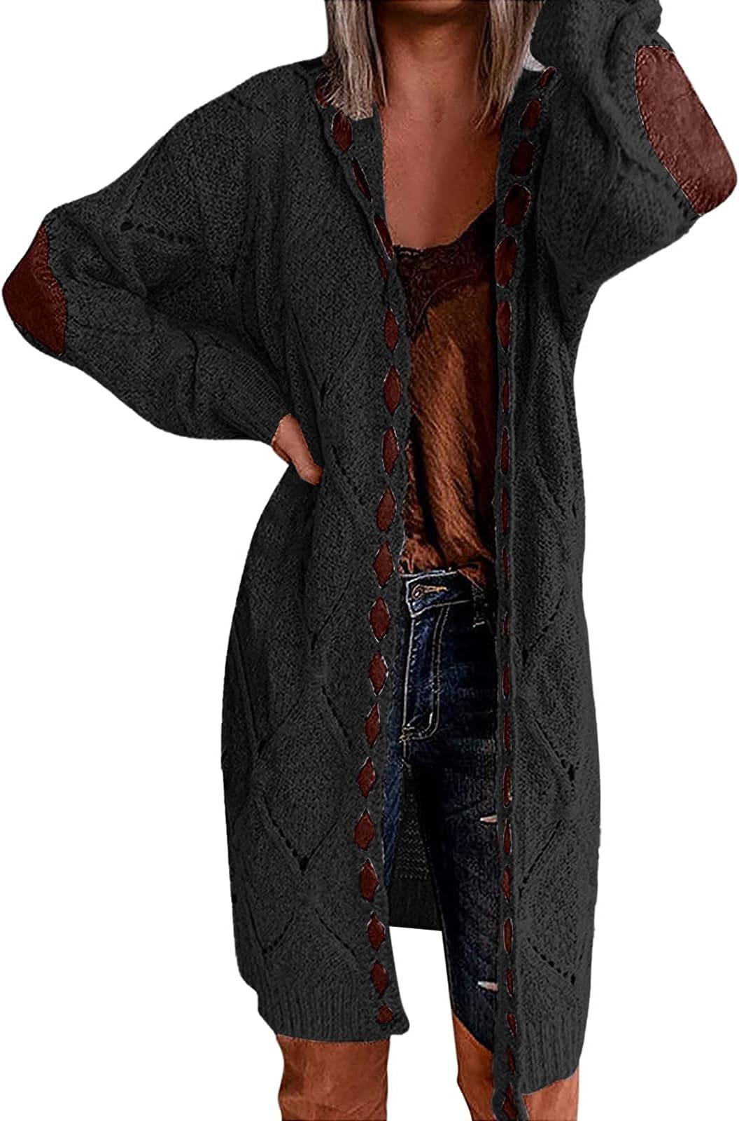 DENGZI Cool Leisure Jersey Sweaters Women Hoods Hiking Winter Cardigan Mesh Baggy Long-Sleeved Solid Color Full Sweater Women