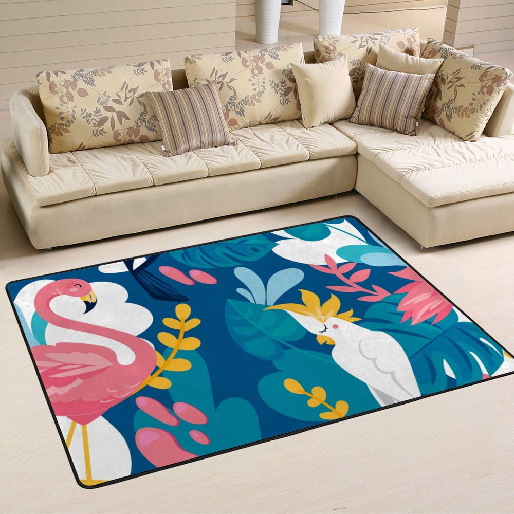 Tapis de sol salon anti-tache motif oiseaux tropicaux Ruchen M