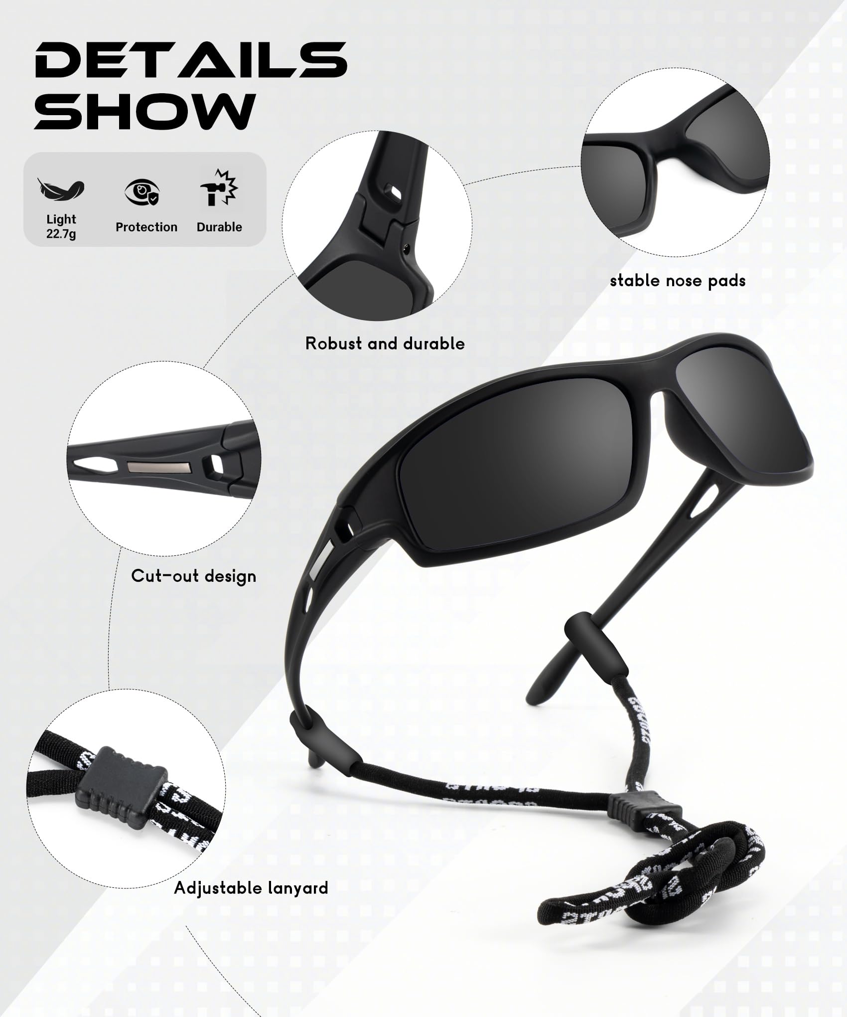 Occhiali da sole polarizzati da uomo sportivi: occhiali da sole avvolgenti per corsa, ciclismo, golf, protezione UV, confezione da 3