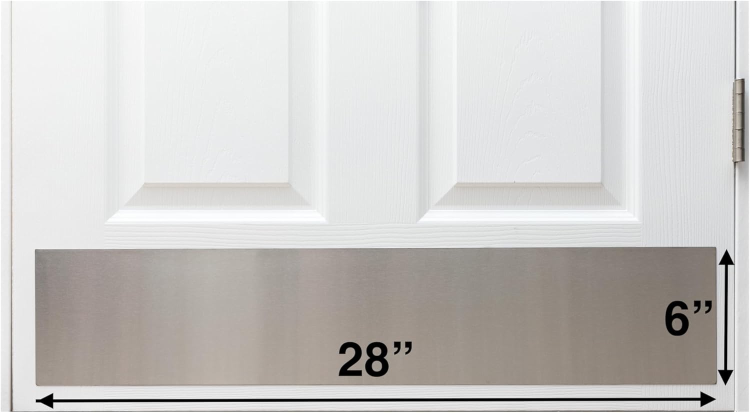 Stainless Steel Door Mop Protection Kick Plate, 6" x 28" Size, No Holes, for Door Widths 29"+