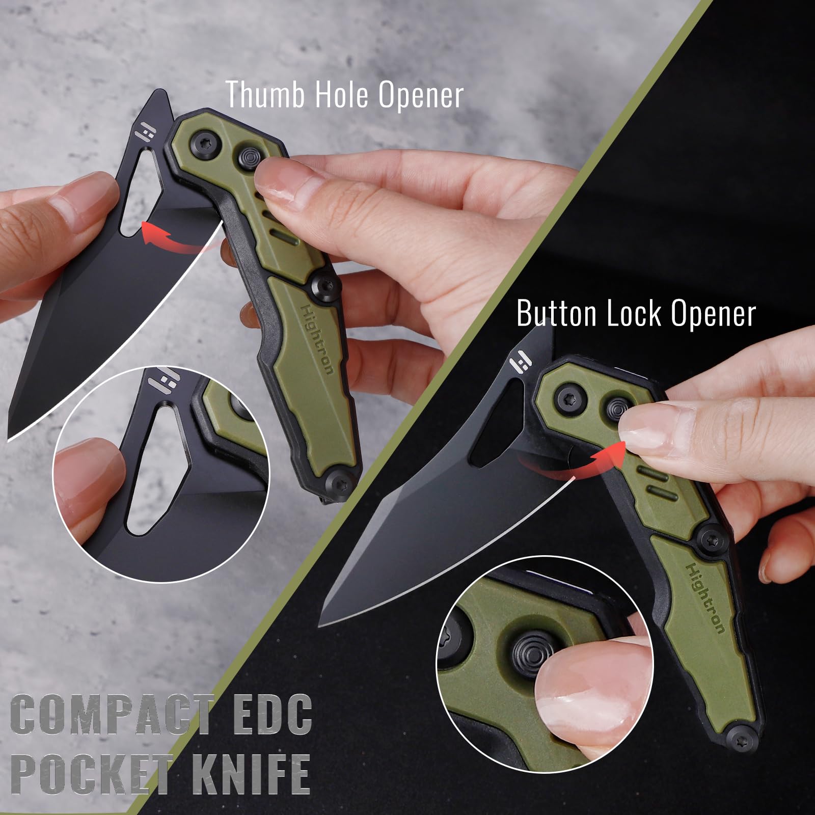 Hightron Couteau Pliable en Acier M390, pour Camping, Bricolage et Usage Quotidien, Spectron, Manche en GFN, Vert