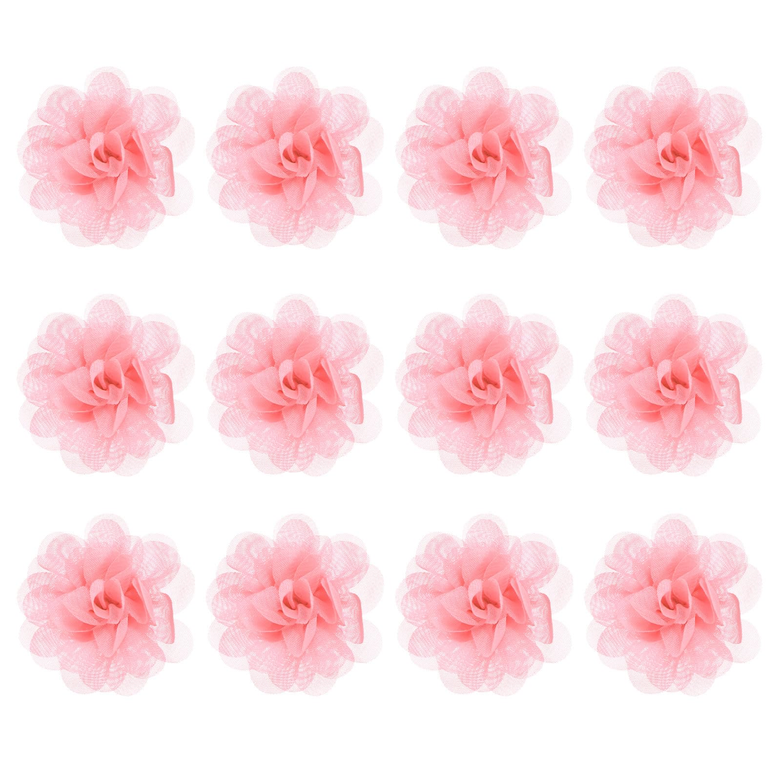 M METERXITY 12-Pack Chiffon Flowers 1.97 x 1.97 Inch Mesh Fabric Flowers Full Chiffon Flowers Hair Clips Flower for Home Decor/Wedding/Headbands/DIY/Party/Garden [Bright Pink]