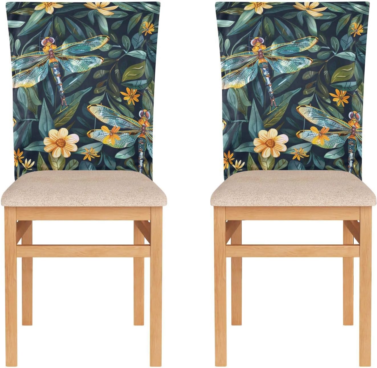 ALAZA Bright Dragonfly Flowers Chair Back Cover Set of 6, Washable Reusable Removable Chair Slipcovers Decorative Chair Cover for Home Kitchen Wedding Party