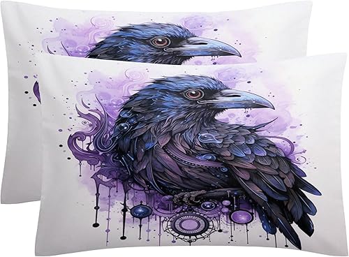 Miniatura 3 de OmErsa Juego de funda de edredón de cuervo tamaño individual, ropa de cama gótica para decoración de dormitorio, funda de edredón y 2 fundas de