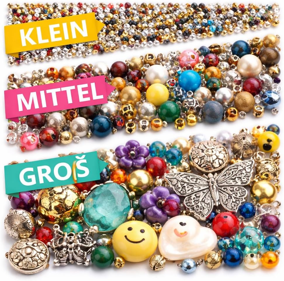 Perlin Mixed Beads Multi Colours and Shapes Glass Wooden Metal Beads 1 kg Bead Set for Jewellery Making DIY Crafts Charms Decoration Threading Bracelets Necklaces Earrings