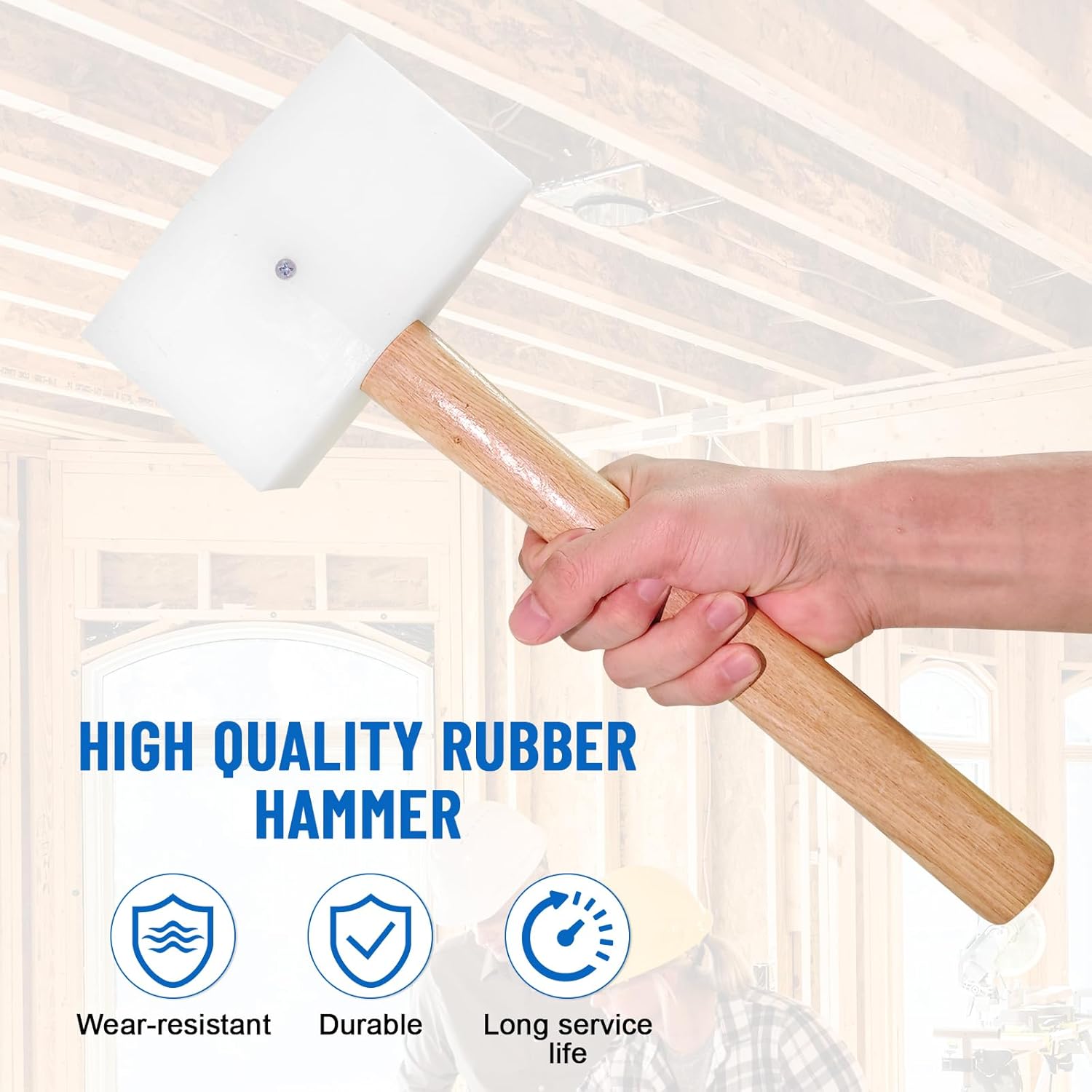 Dead Blow Nylon Hammer for Metal Roofing, Non-Marring Square Face Mallet with Solid Wood Handle, Lightweight Sheet Metal Tool for Standing Seam Roof Panel Bending and Corner Work (White)