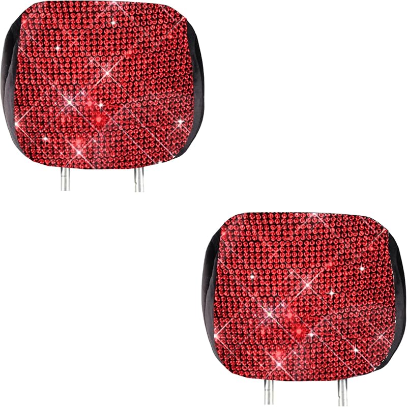 Kit com 2 Capas de Encosto de Cabeça para Banco Automotivo Dyshuai em Flanela com Strass Vermelho