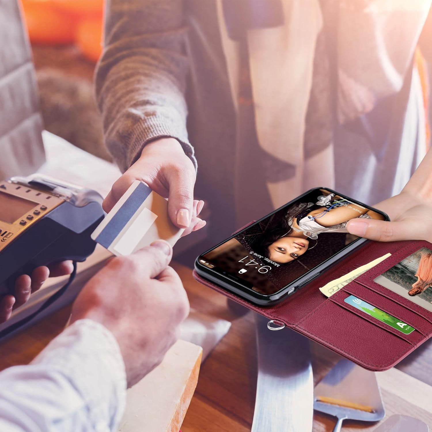 ULAK Compatible with iPhone 11 Wallet Case with Card Holder, PU Leather Flip Cover with Kickstand Magnetic Closure, Shockproof Protective Phone Case for iPhone 11 6.1 Inch (Burgundy) - Image 7