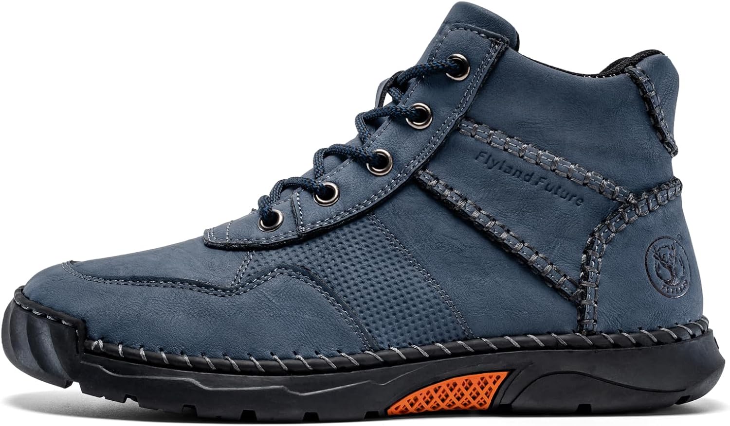 FLYLAND Men's Leather Mid Top Ankle Boots Side Zipper Casual Work Shoes | Lace-up outdoor walking fashion design, rugged rubber traction sole, durable leather for daily styling