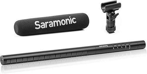 Saramonic SR-TM7 Super-Cardioid Broadcast XLR Shotgun Micrófono condensador con batería recargable incorporada, cápsula de 15 pulgadas, filtro