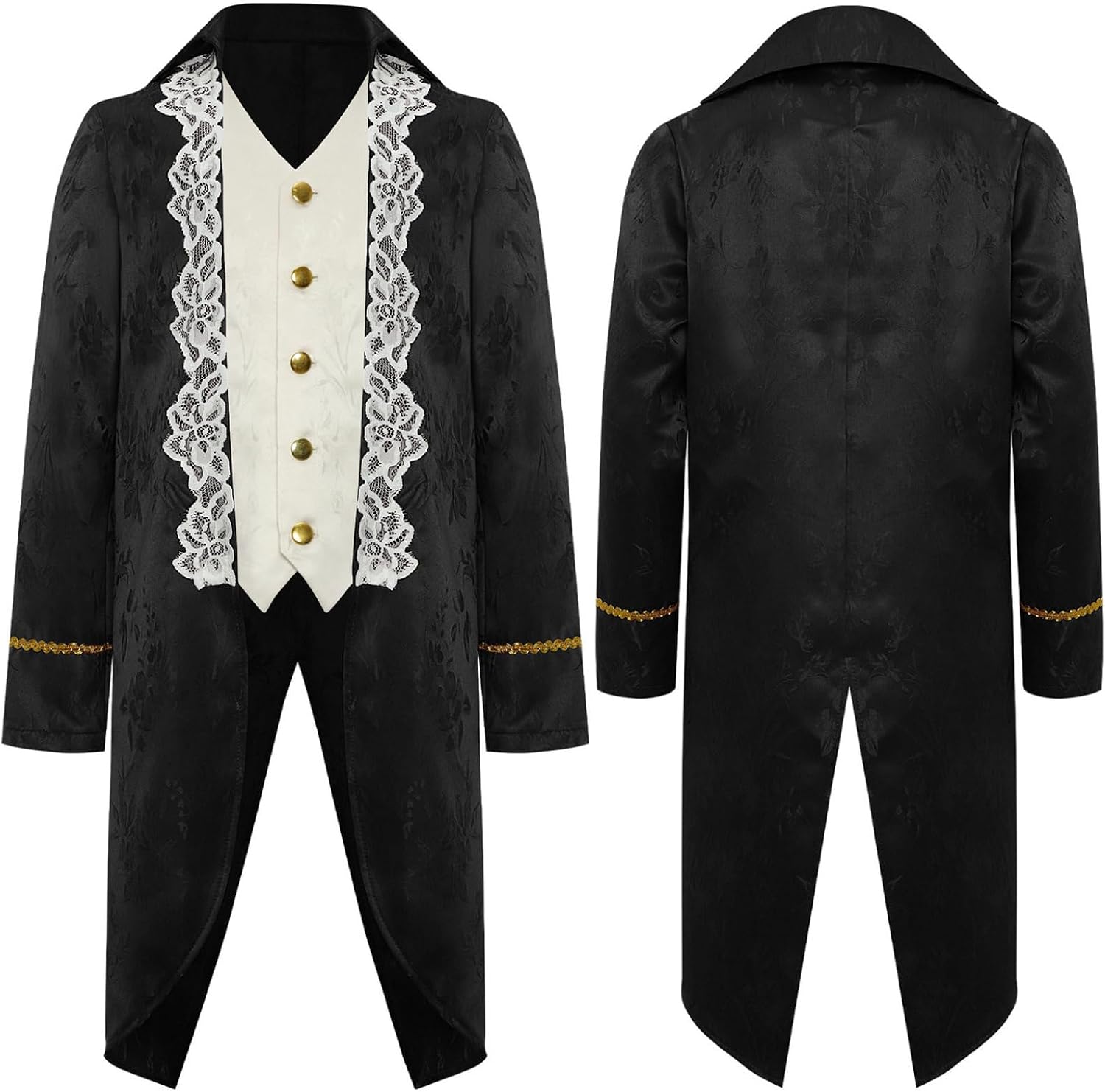 Kids Boys Steampunk Tailcoat Victorian Era Long Sleeve Turn Down Collar Fake 2-in-1 Lace Embroidery Jacket