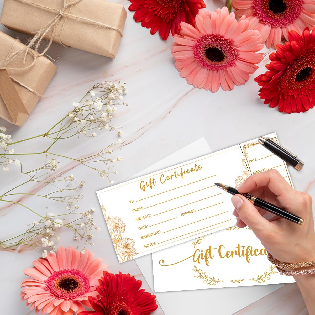 50 SETS Gift Certificates for Business, Blank Gift Cards Certificates with Envelopes, Gifts for Salon Restaurants Spa Marriage Birthday Client Christmas Vouchers - Golden Garland - Image 4