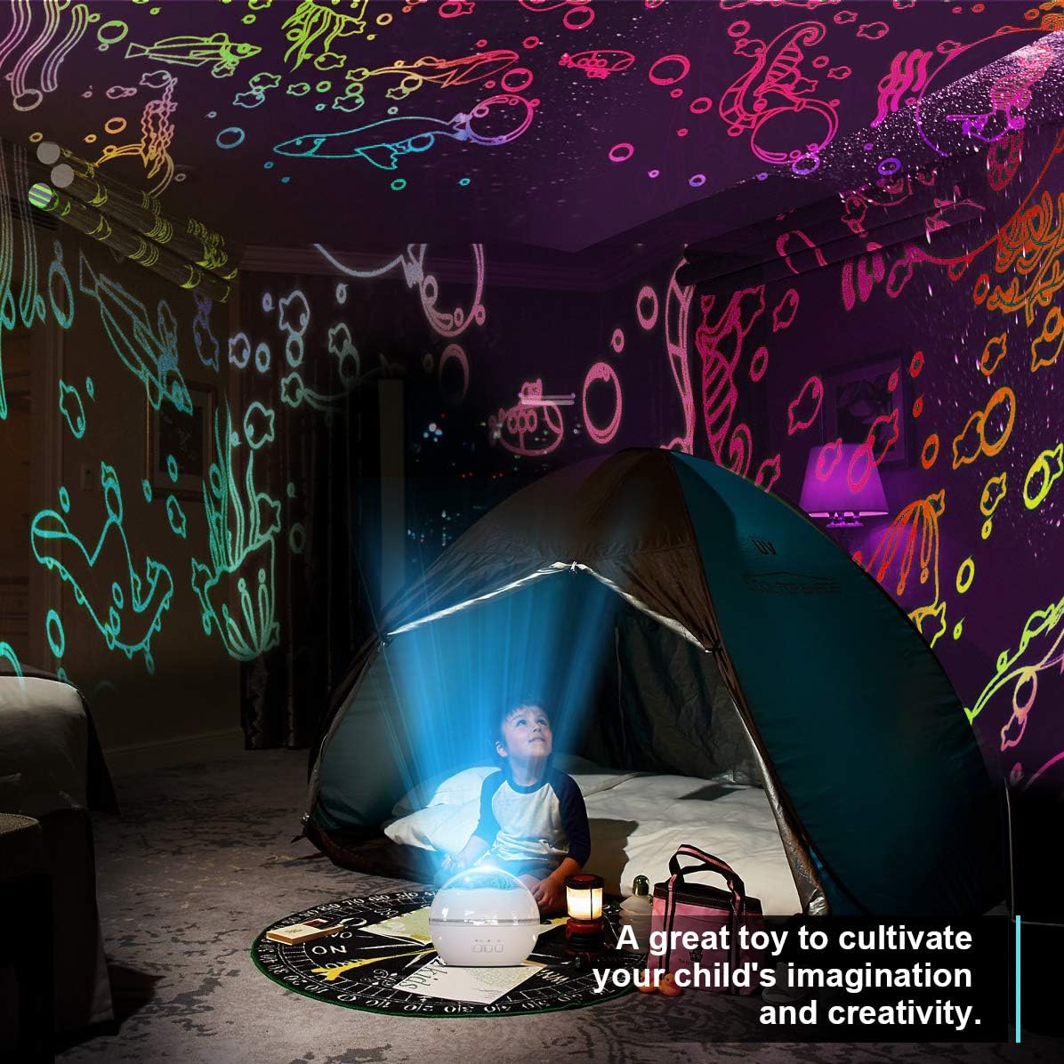 TONDOZEN Night Light Projector, Star Projector 8 Colors Lighting Modes 360° Rotating LED Night Lights for Toddlers Baby Kids Room Nursery Gift 2 in 1 Ocean and Starry Bedside Lamp