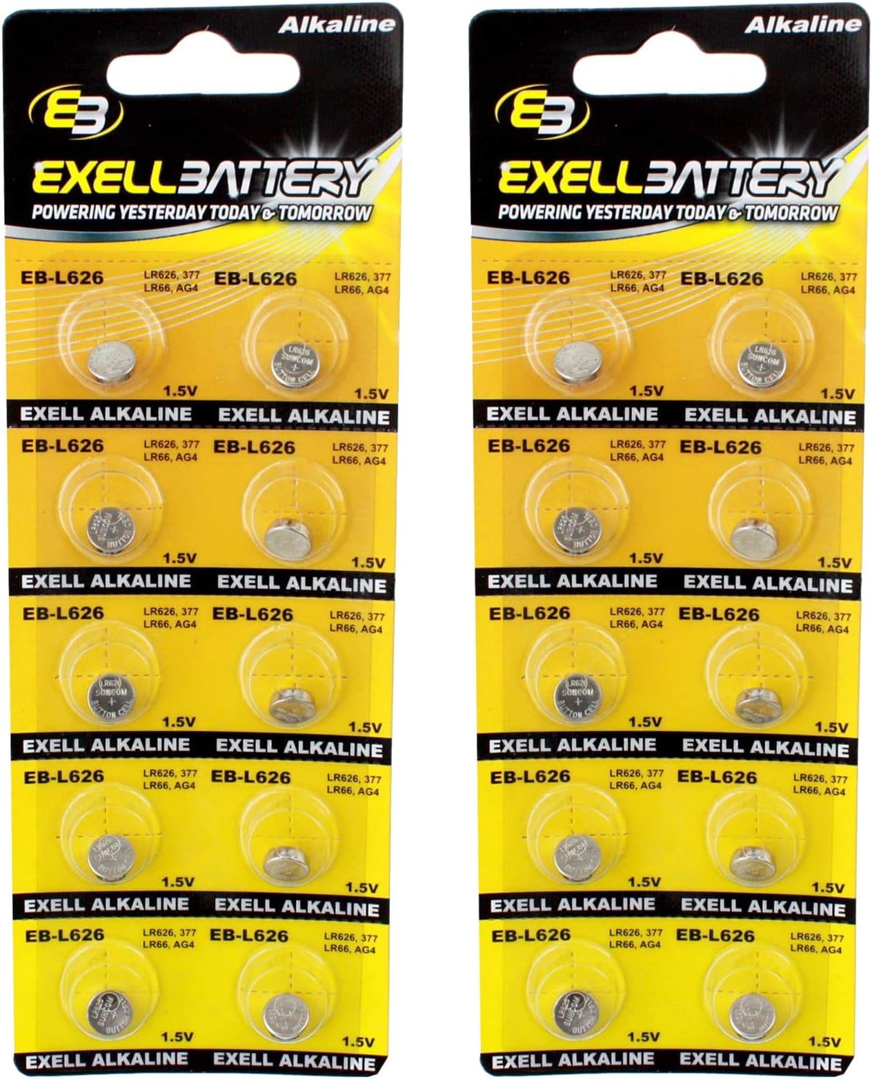 2pc 10pk Exell EB-L626 Alkaline 1.5V Watch Battery Replaces AG4 377