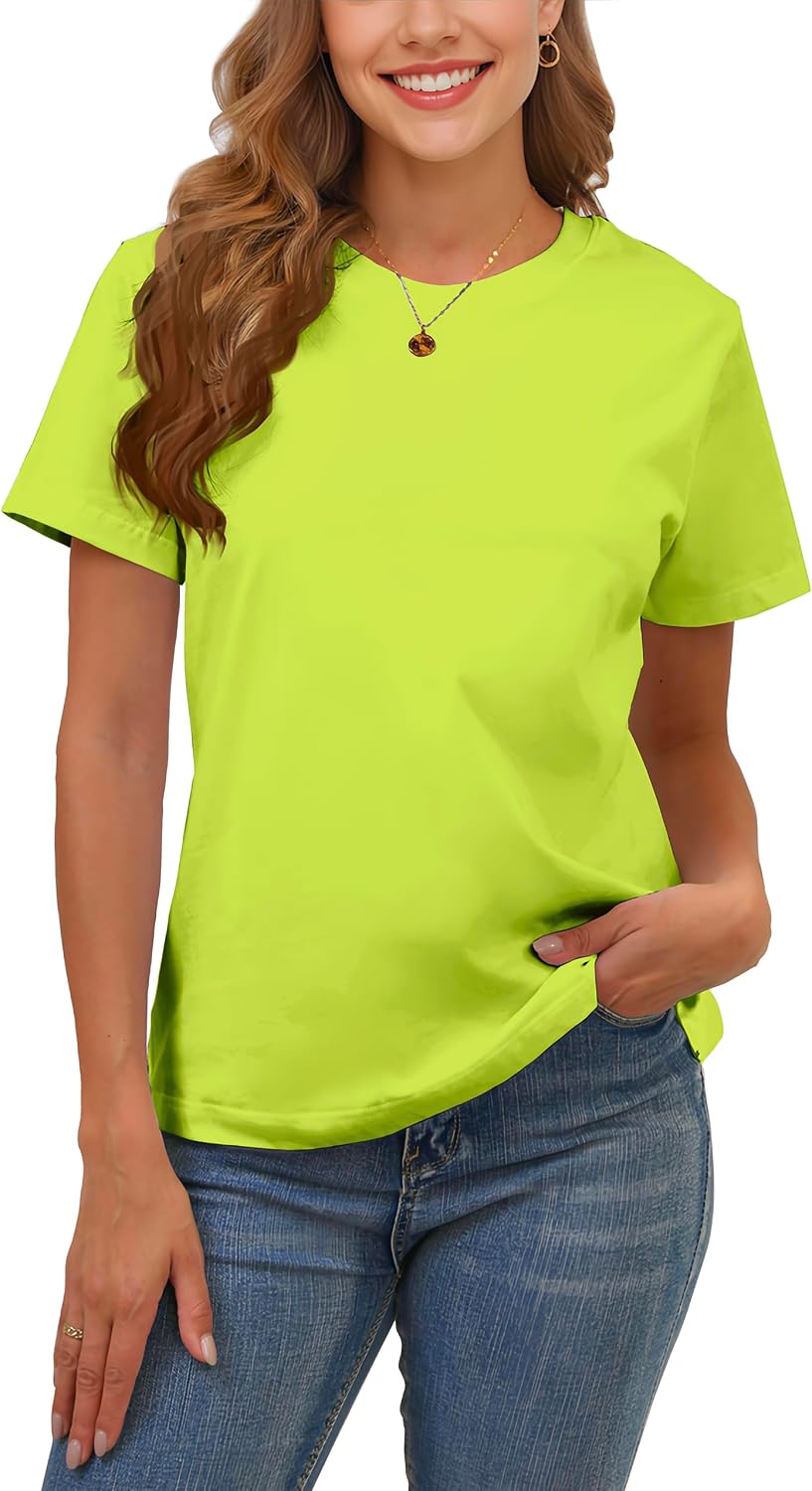 100% Cotton Basic T Shirts for Women Crew Neck Short Sleeve Summer Solid Loose Fit Plain Workout Tops, Undershirts