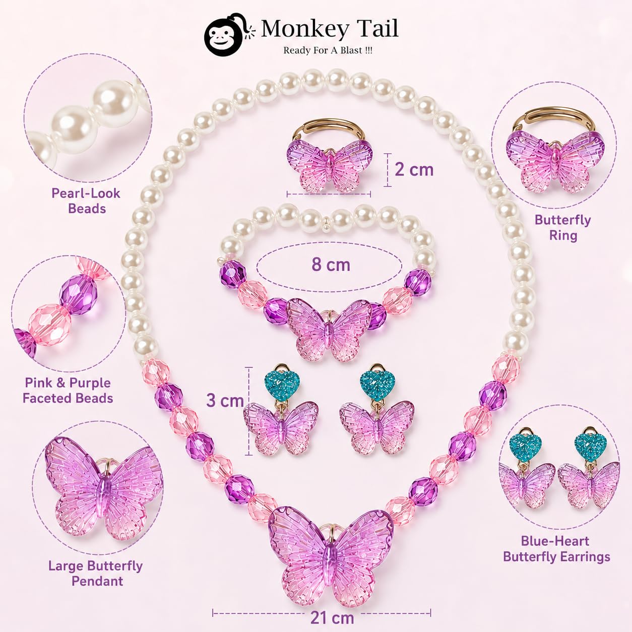 MONKEYTAIL Purple Butterfly Jewellery Kit for Girls, 1 Complete Set 1