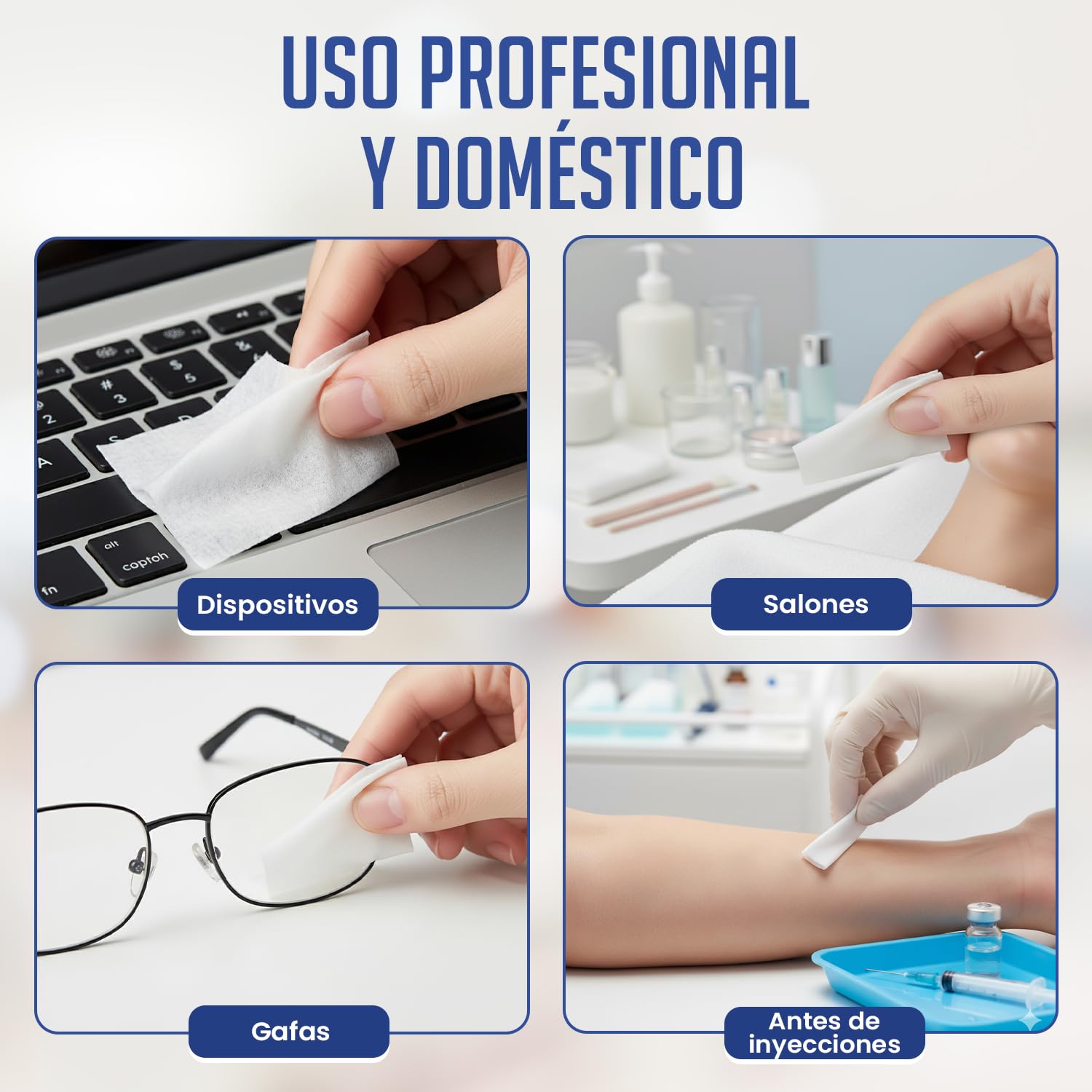 1000 UDS – Toallitas impregnadas – 3x6 cm para limpieza de la piel y objetos – Uso único – BORNOVA