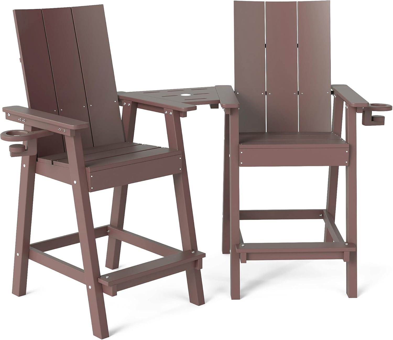 NAVINE Tall Adirondack Chair Set of 2, HDPE Balcony Chairs with Connecting Tray, Two Cup Holders, All-Weather Adirondack Bar Stools for Patio, Balcony, Backyard, Poolside, Coffee