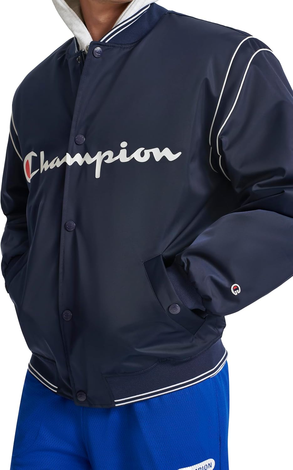 Champion Men's Satin Varsity Bomber Jacket With Logo - Image 6