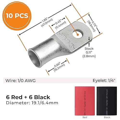 Miniatura 263 de SELTERM - Terminal en anillo de grado marino UL 2/0 AWG 3/8 pulgadas (25 uds) para batería, terminal tubular de cable eléctrico, conector calibre