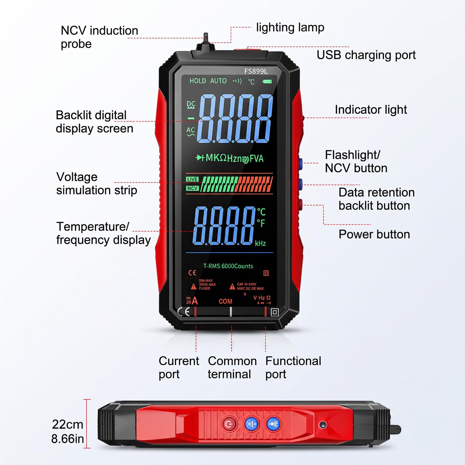 Digital Multimeter FS899L Upgraded - USB Rechargeable with Stand — Amazon image 9