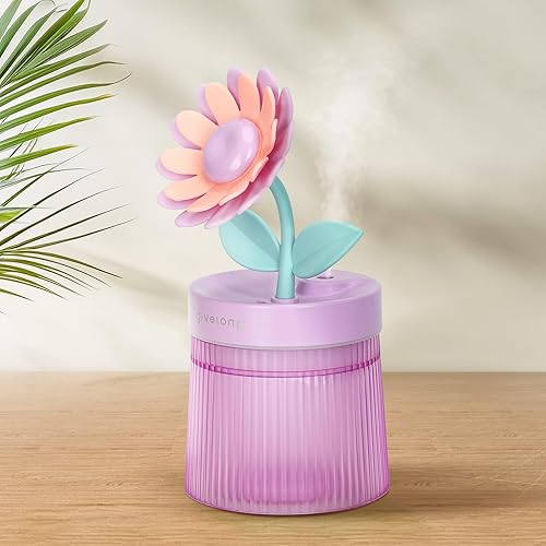 Mini humidificador de flores bonitas, humidificadores de escritorio de girasol de 8.8 fl oz para dormitorio, humidificación portátil de niebla fría