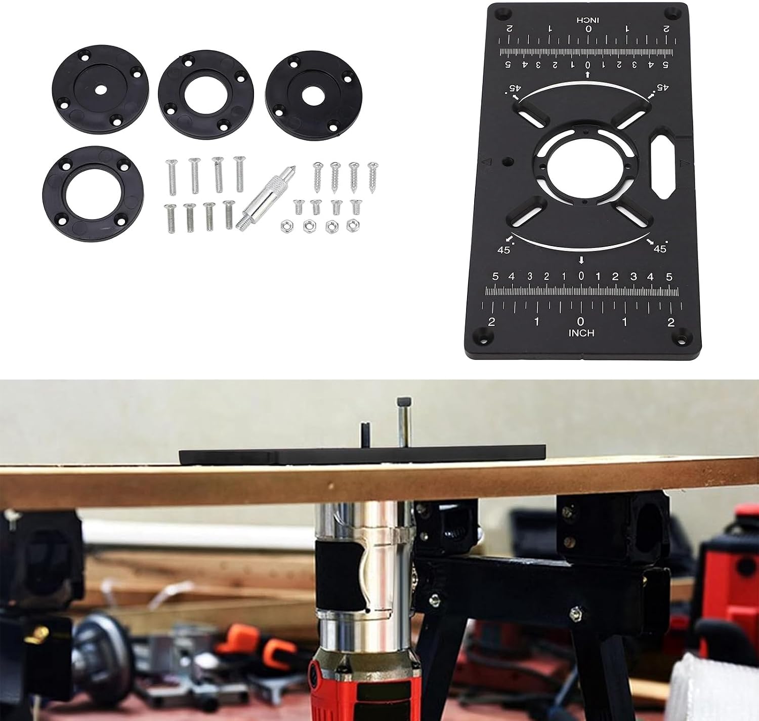 Light Weight Aluminum Router Table Insert Plate with 4 Insertion Rings for Crafting and Detailed Woodworking Tasks Aluminum Routers Table Plate