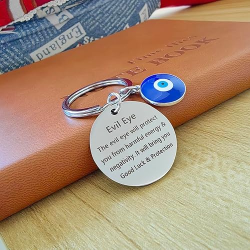 Miniatura 5 de Meimimix Llavero contra el mal de ojo, amuleto de buena suerte, para familiares, amigos, cumpleaños, Navidad, graduación, joyería, plateado