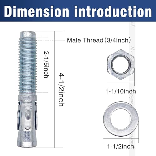 Miniatura 51 de Kit de anclaje de cuña de acero al carbono de 3/8 x 2-1/2 pulgadas para cemento de hormigón, pared, suelo, cubierta, soporte de base de cerca, poste