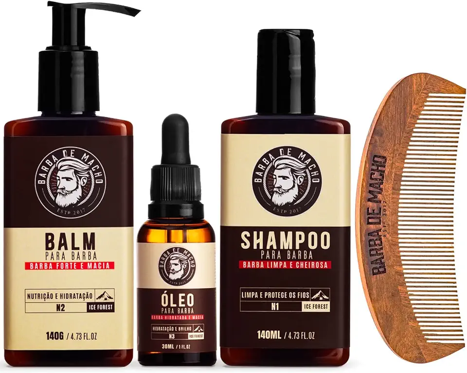 Kit de Barba Grande Shampoo Balm Oleo e Pente Barba de Macho Cor:Kit 1 Pente Curvo