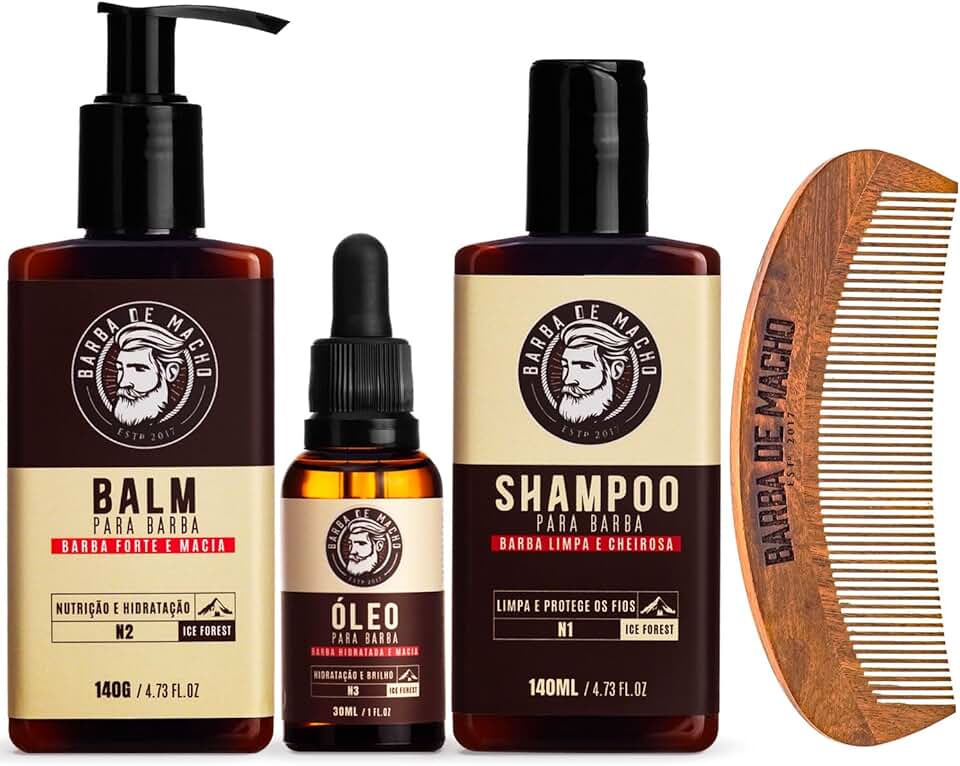 Kit de Barba Grande Shampoo Balm Oleo e Pente Barba de Macho Cor:Kit 1 Pente Curvo