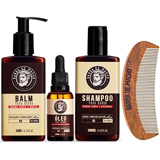 Kit de Barba Grande Shampoo Balm Oleo e Pente Barba de Mach… - ideia de presente dia dos pais