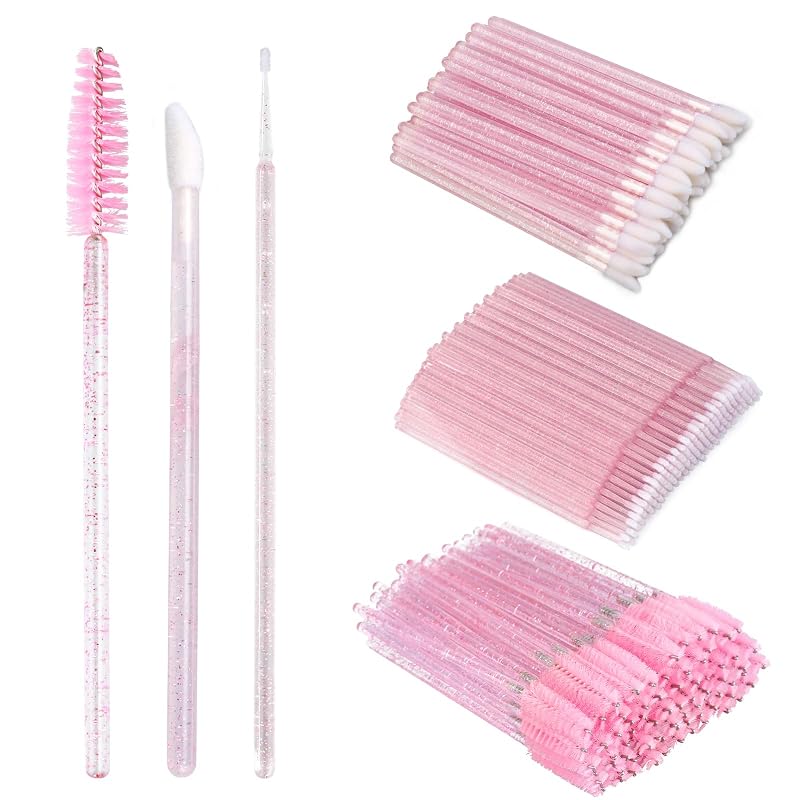 G2PLUS Kit com 300 escovinhas para cílios, aplicadores labiais e microaplicadores, rosa