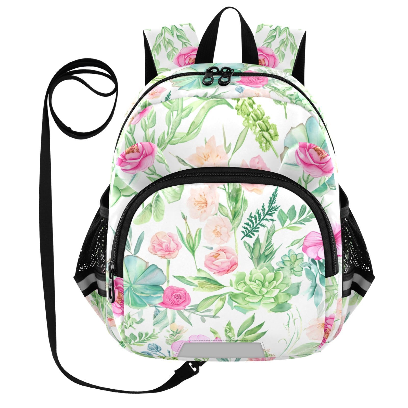 Rose Succulent Foliage White Toddler Harness Backpack for Boys Girls 3-6 Years Kids Backpack with Anti Lost Safety Leash Baby Harness Bookbag for Travel Walking Preschool