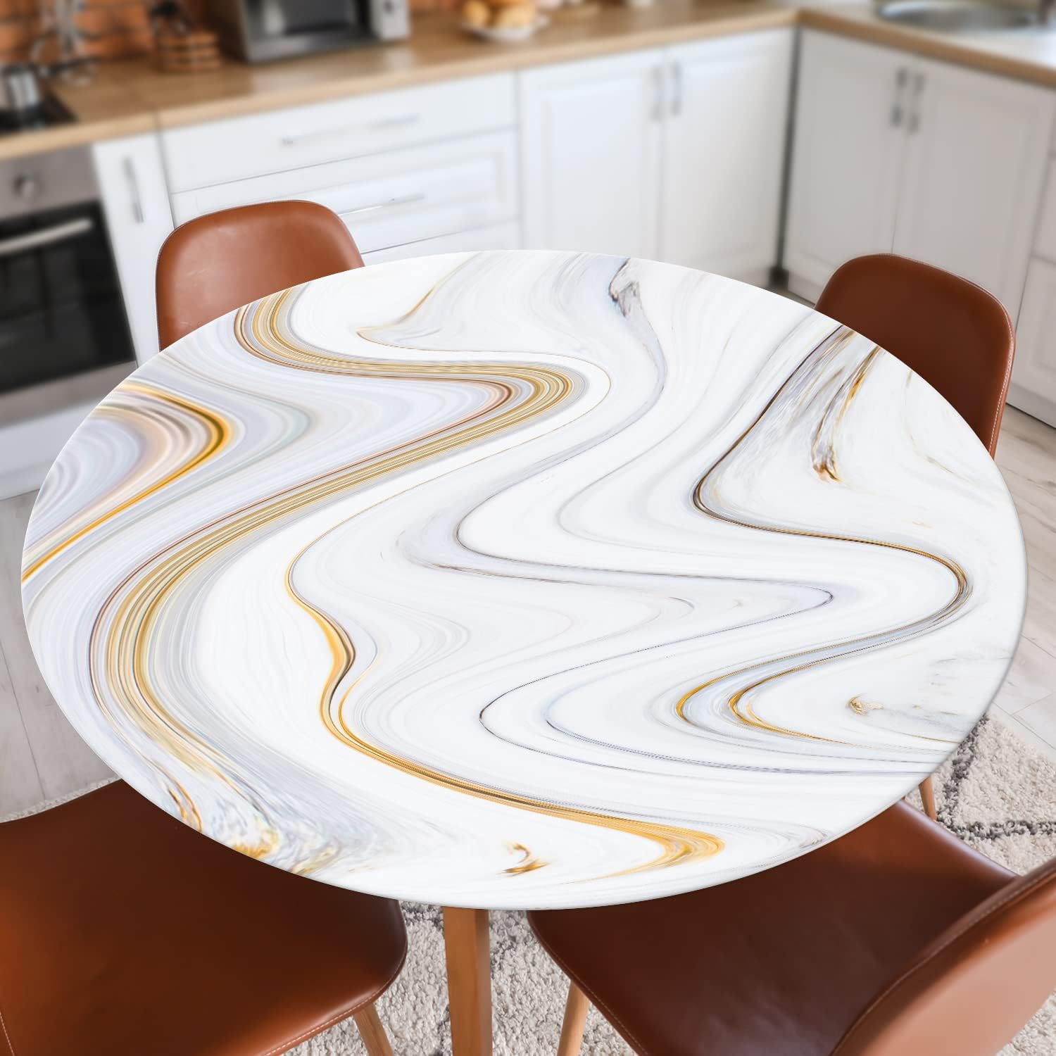 Round Vinyl Fitted Tablecloth with Elastic Edge Plastic