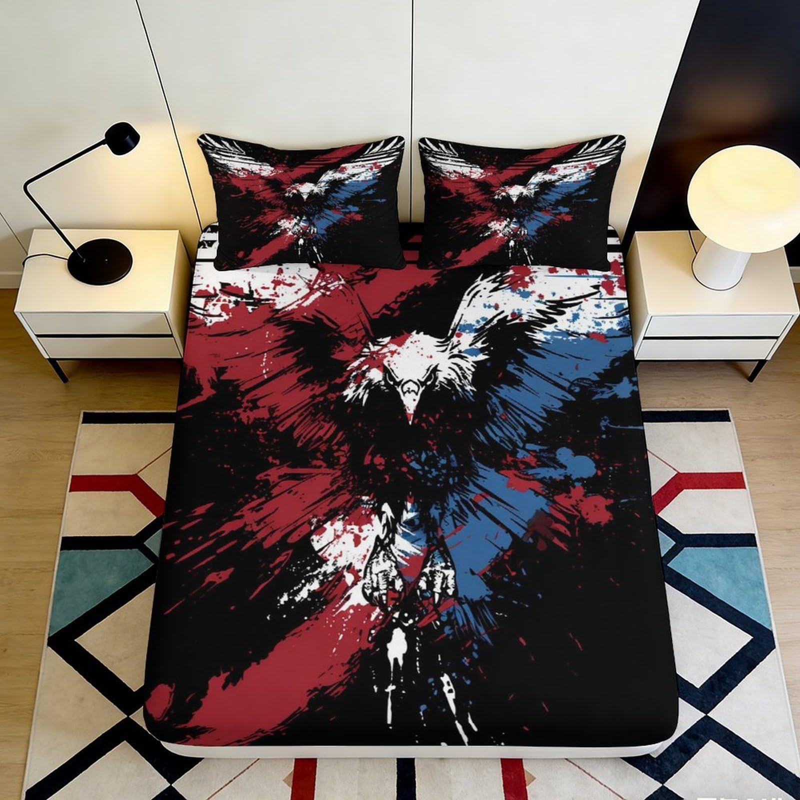 Pnayamiorkfel Style-1 3D Printed Eagle Splash Fitted Sheet Microfiber Soft Breathable Abstract Red Blue Bed Cover For Bedroom Dorm Decor 90X200x25cm