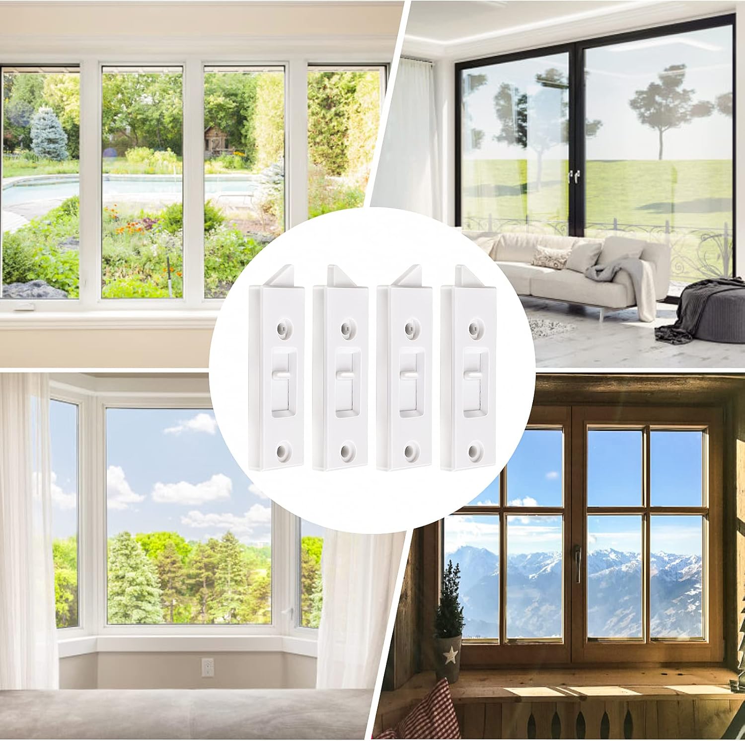 8 Pieces Window Latch Locks Window Tilt Latch Plastic Construction, Spring Loaded 2 Inch Hole Center Spacing Snap-in Sliding Latch Lock Replacement (4Pcs Left,4Pcs Right) - 