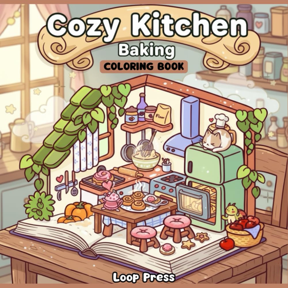 Cozy Kitchen Baking Coloring Book: for Adults & Teens Featuring Sweet Desserts, Cute Animal Bakers, and Hygge Scenes for Stress Relief