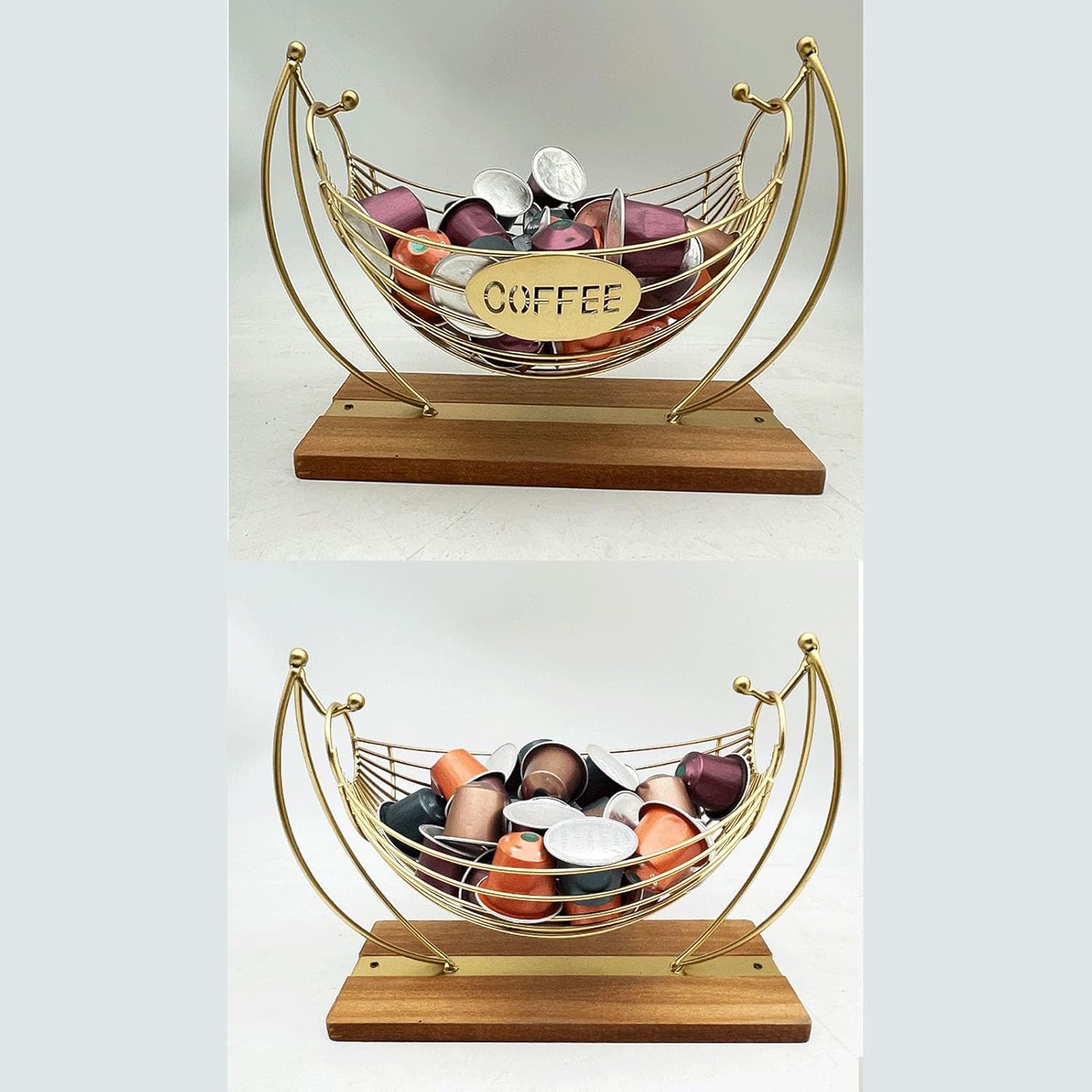 C Pod Holder Iron Hammock C Basket, C Pod with Wood Base, Stylish Bar Countertop for, Holds 18 52mm Size