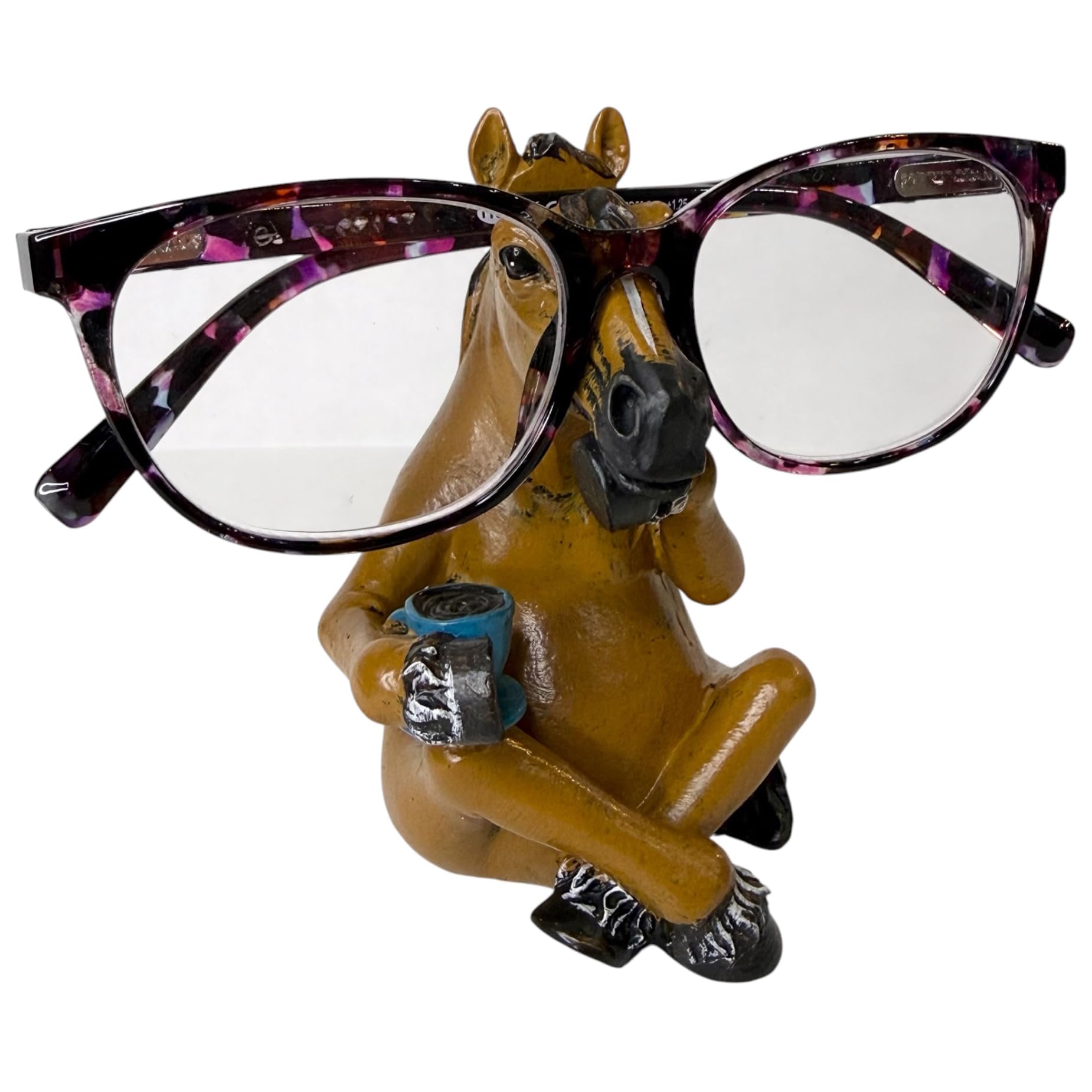 Top Brass Horse Eyeglass Holder Stand – Whimsical Resin Reading Glasses & Sunglasses Holder, Decorative Horse Glasses Rest, Desktop Eyewear Organizer for Home Office Nightstand