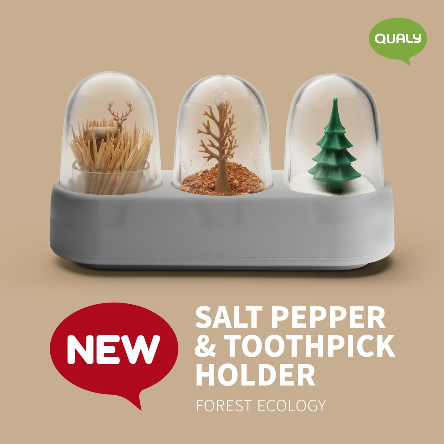 QUALY Forest Ecology Salt, Pepper & Toothpick Holder Fun Kitchen Gadgets Housewarming BPA-Free Cool Kitchen Gadgets Modern Home Decor Gifts Gift (Forest Ecology Salt, Pepper & Toothpick Holder)